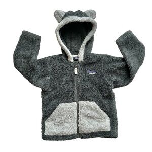 Patagonia Baby Furry Friends Gray Fleece Hoodie Jacket Toddler Size 3T